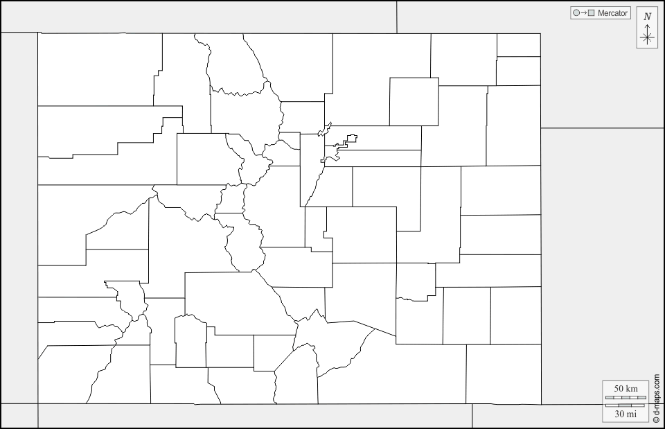 Colorado : d-maps.com: Kostenlose Karten, kostenlose stumme Karte, kostenlose unausgefüllt Landkarte, kostenlose hochauflösende Umrisskarte : Grenzen, Landkreise