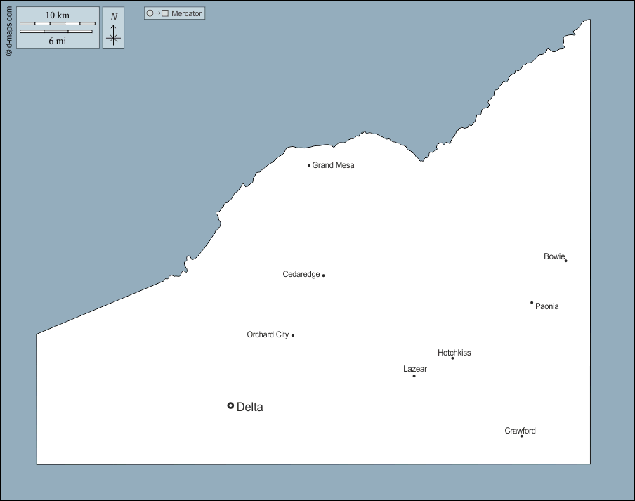 Contea di Delta : d-maps.com: mappa gratuita, mappa muta gratuita, cartina muta gratuita : contorni, principali città, nomi