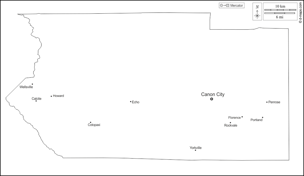 Condado de Fremont Mapa gratuito, mapa mudo gratuito, mapa en blanco