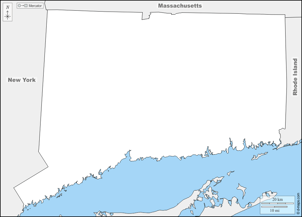 Connecticut : d-maps.com: mapa livre, mapa em branco livre, mapa livre do esboço, mapa básico livre
 : fronteiras, nomes