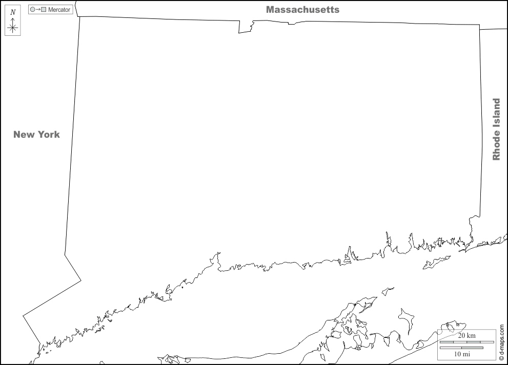 Connecticut : d-maps.com: mapa livre, mapa em branco livre, mapa livre do esboço, mapa básico livre
 : fronteiras, nomes, branco