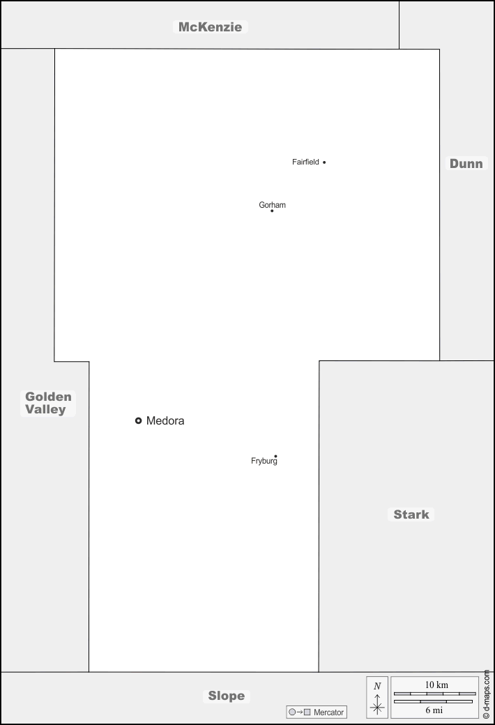 Contea di Billings : d-maps.com: mappa gratuita, mappa muta gratuita, cartina muta gratuita : frontiere, principali città, nomi