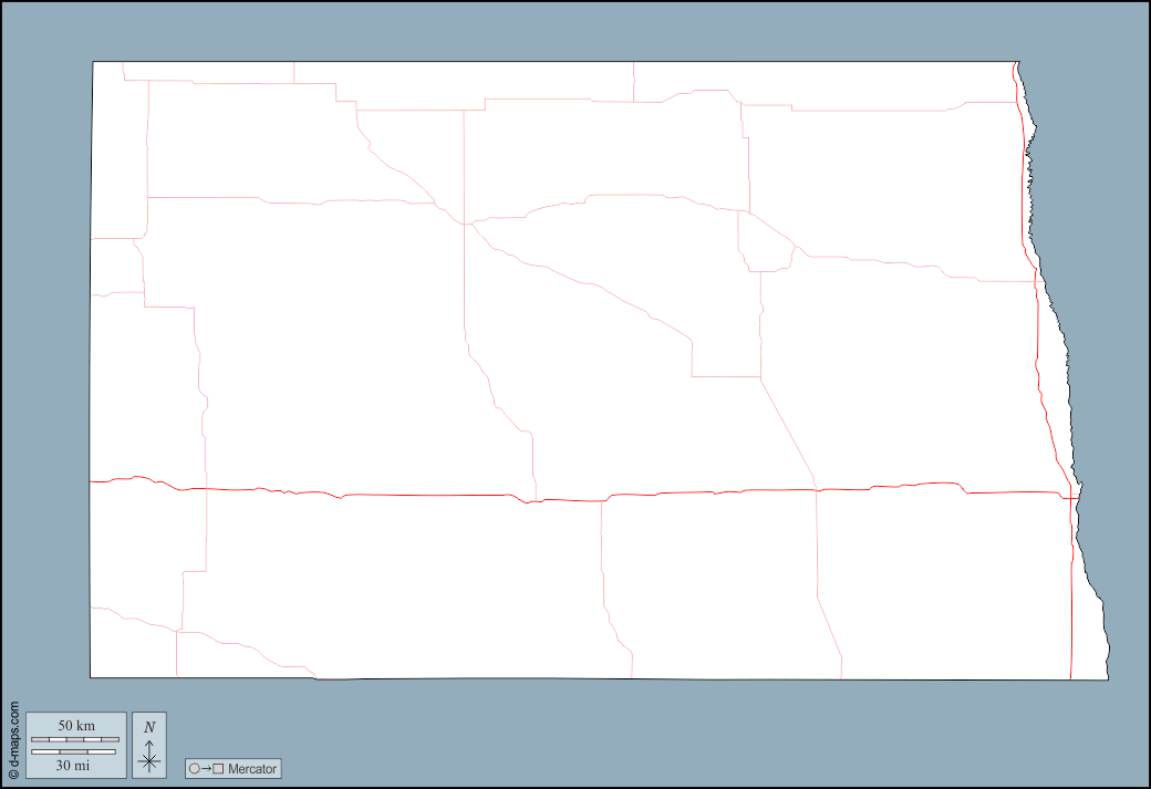 ノースダコタ : d-maps.com: 無料地図, 無料の空の地図, 無料のアウトラインマップ, 無料のベースマップ
 : 輪郭, 道路