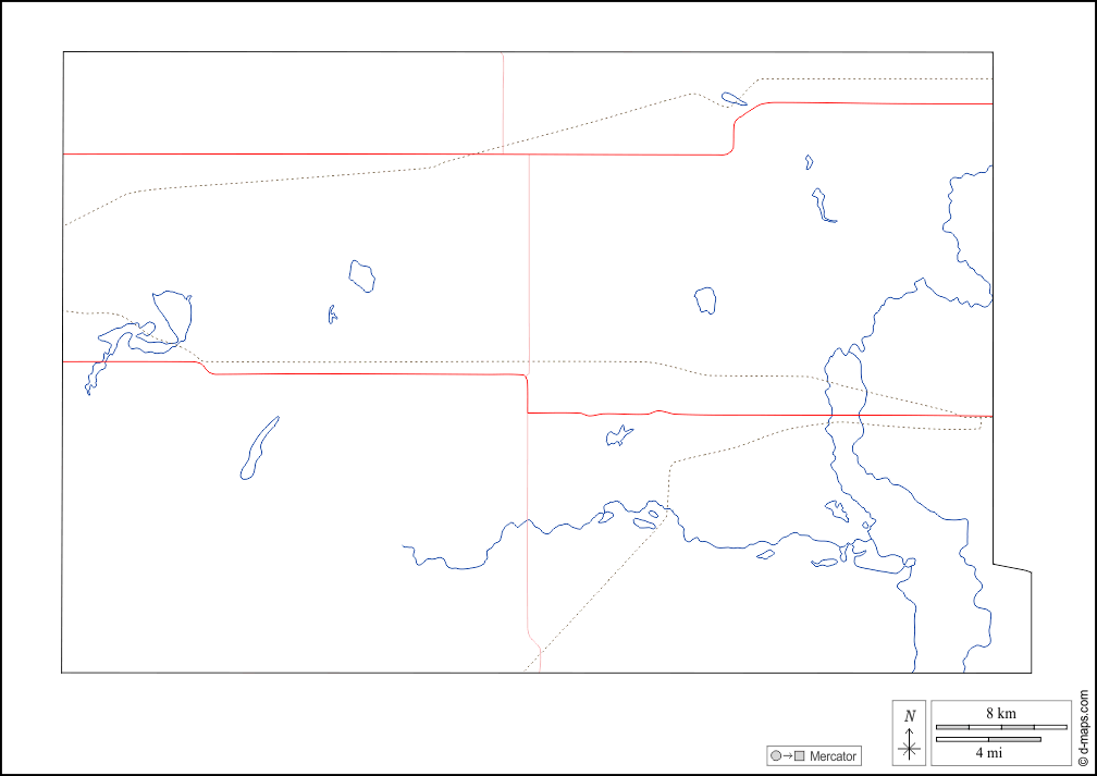 Contea di Sargent : d-maps.com: mappa gratuita, mappa muta gratuita, cartina muta gratuita : contorni, idrografia, strade, bianco