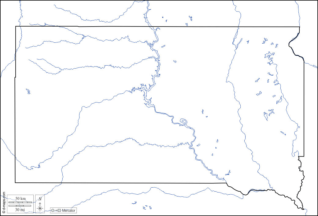 South Dakota : d-maps.com: Kostenlose Karten, kostenlose stumme Karte, kostenlose unausgefüllt Landkarte, kostenlose hochauflösende Umrisskarte : Grenzen, Hydrografie, weiß
