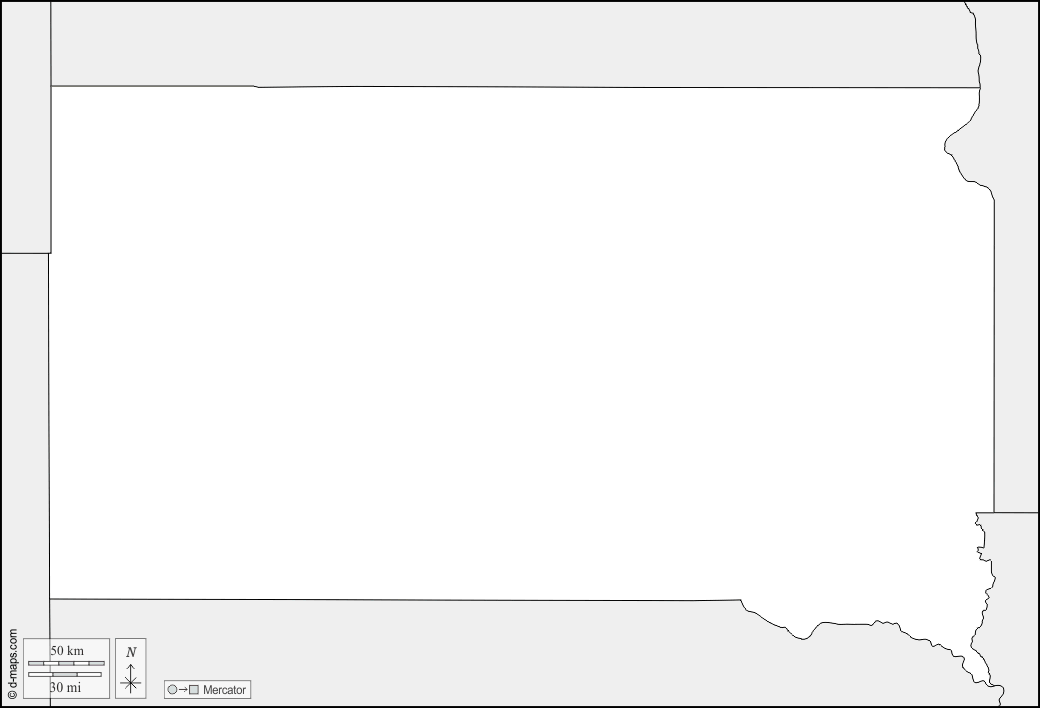 South Dakota : d-maps.com: free map, free blank map, free outline map, free base map : boundaries