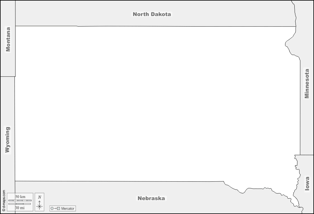 South Dakota : d-maps.com: Kostenlose Karten, kostenlose stumme Karte, kostenlose unausgefüllt Landkarte, kostenlose hochauflösende Umrisskarte : Grenzen, Namen
