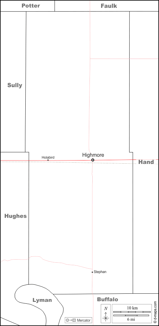 Contea di Hyde : d-maps.com: mappa gratuita, mappa muta gratuita, cartina muta gratuita : frontiere, principali città, strade, nomi, bianco