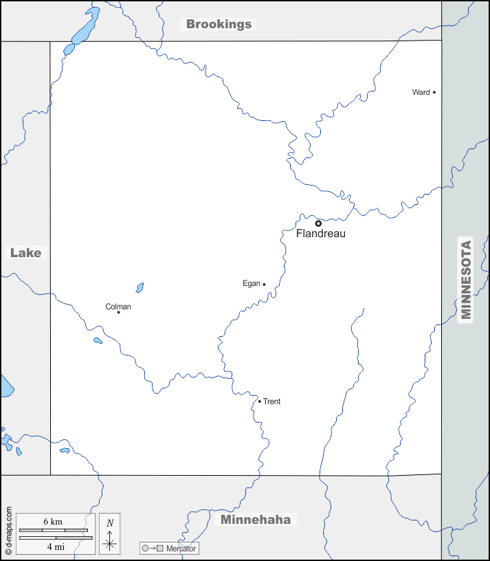 Contea di Moody : d-maps.com: mappa gratuita, mappa muta gratuita, cartina muta gratuita : frontiere, idrografia, principali città, nomi