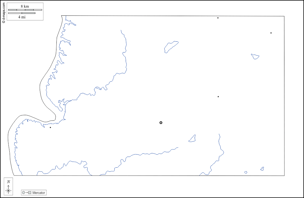 Contea di Potter : d-maps.com: mappa gratuita, mappa muta gratuita, cartina muta gratuita : contorni, idrografia, principali città, bianco