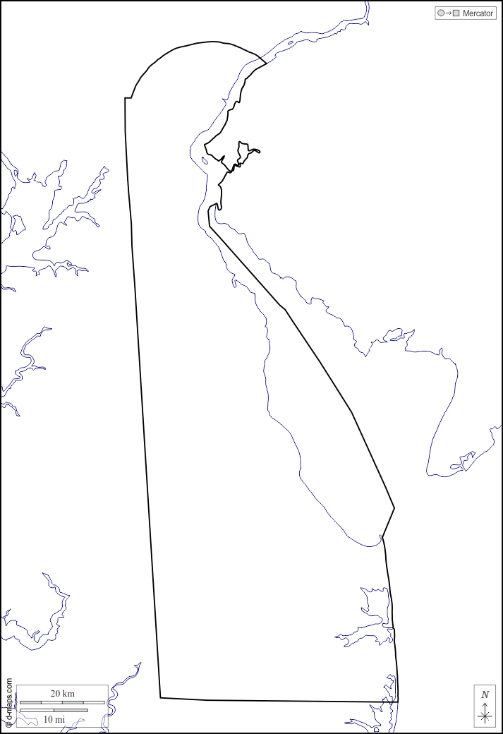 Delaware : d-maps.com: mappa gratuita, mappa muta gratuita, cartina muta gratuita : litorali, limiti, bianco