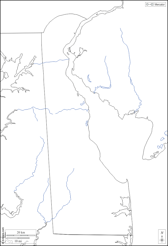 Delaware : d-maps.com: mappa gratuita, mappa muta gratuita, cartina muta gratuita : frontiere, idrografia, bianco