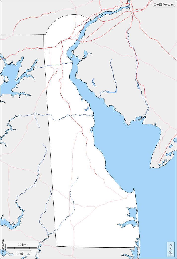 Delaware : d-maps.com: mapa gratuito, mapa mudo gratuito, mapa en blanco gratuito, plantilla de mapa : fronteras, hidrografía, carreteras