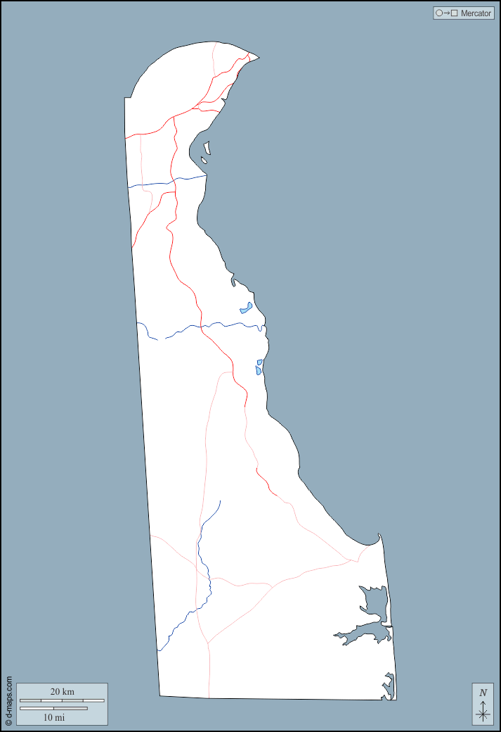 ديلاوير : خريطة مجانية, خريطة خاليه من الفراغ, خريطة الخطوط العريضة, خريطة القاعدة الحرة
 : الخطوط العريضة, هيدروغرافيا, الطرق