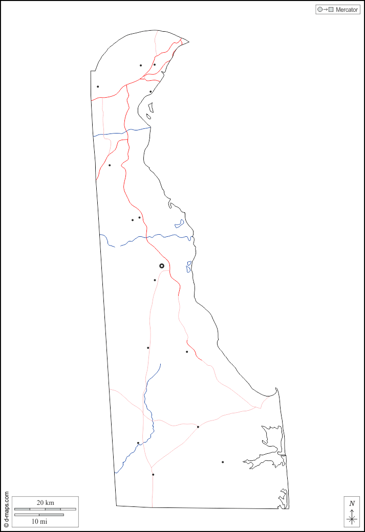 Delaware : d-maps.com: mapa gratuito, mapa mudo gratuito, mapa en blanco gratuito, plantilla de mapa : contornos, hidrografía, principales ciudades, carreteras, blanco