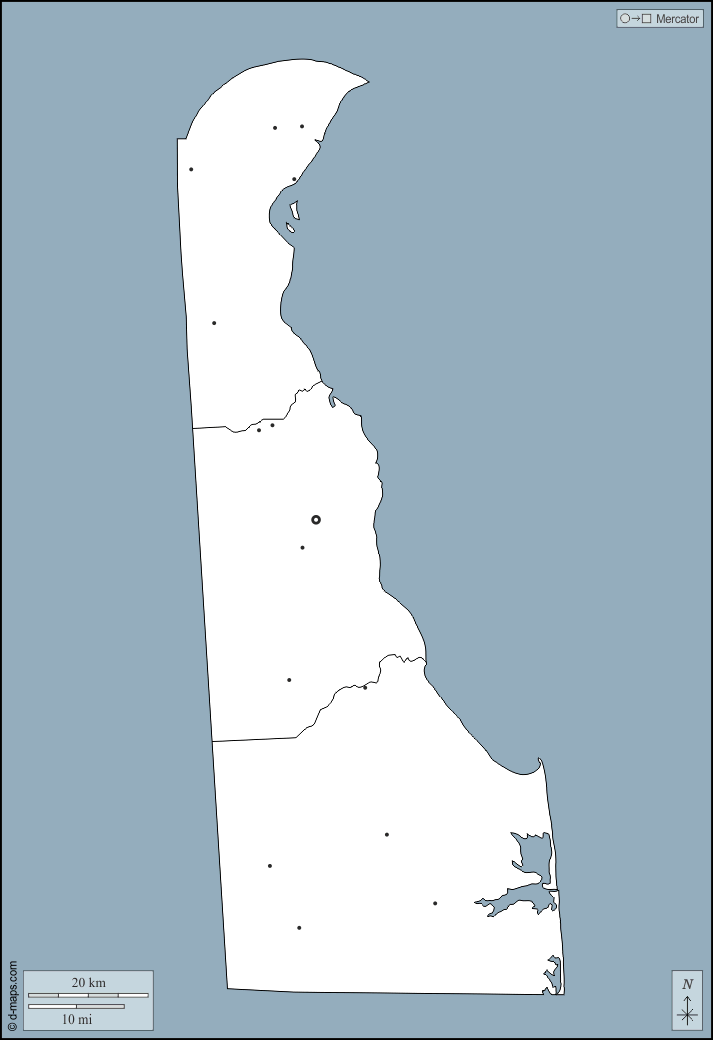 Delaware : d-maps.com: mapa gratuito, mapa mudo gratuito, mapa en blanco gratuito, plantilla de mapa : contornos, condados, principales ciudades