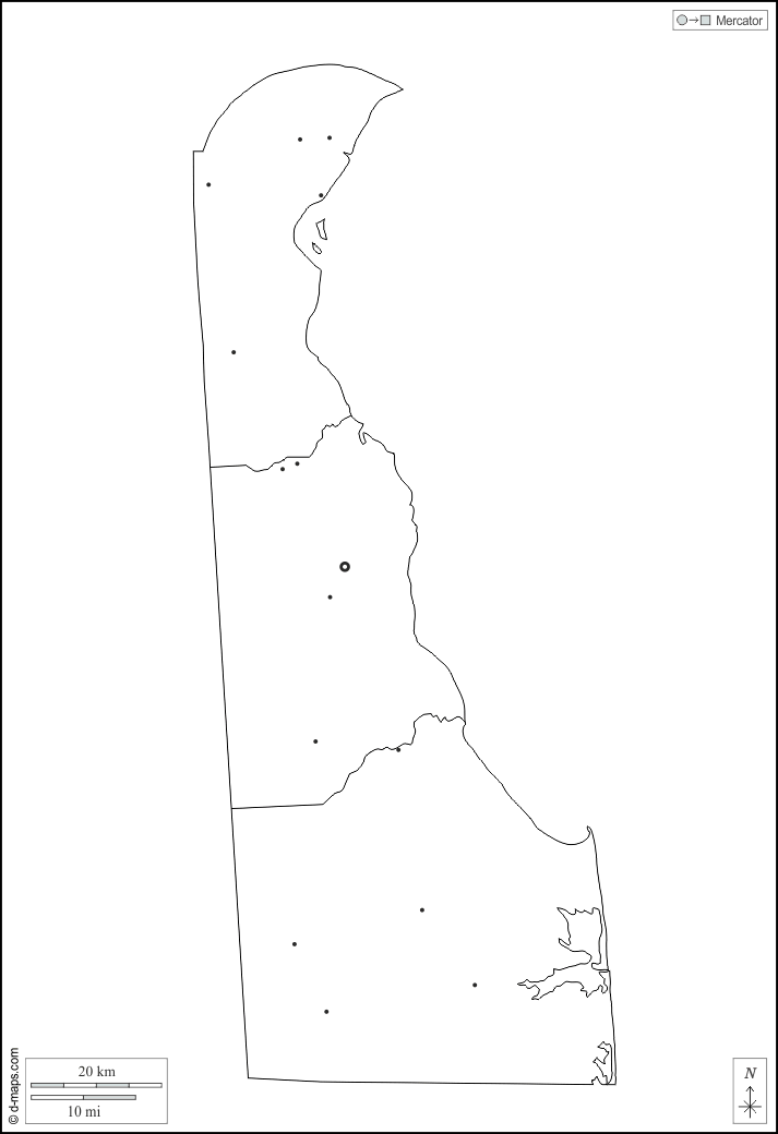 Delaware : d-maps.com: mapa gratuito, mapa mudo gratuito, mapa en blanco gratuito, plantilla de mapa : contornos, condados, principales ciudades, blanco
