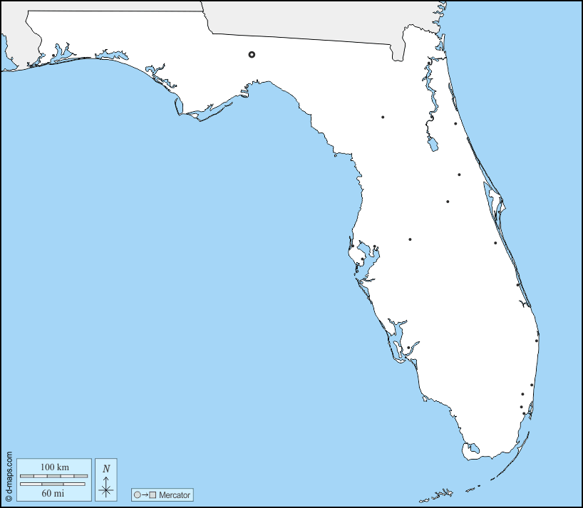 Florida : d-maps.com: free map, free blank map, free outline map, free base map : boundaries, main cities