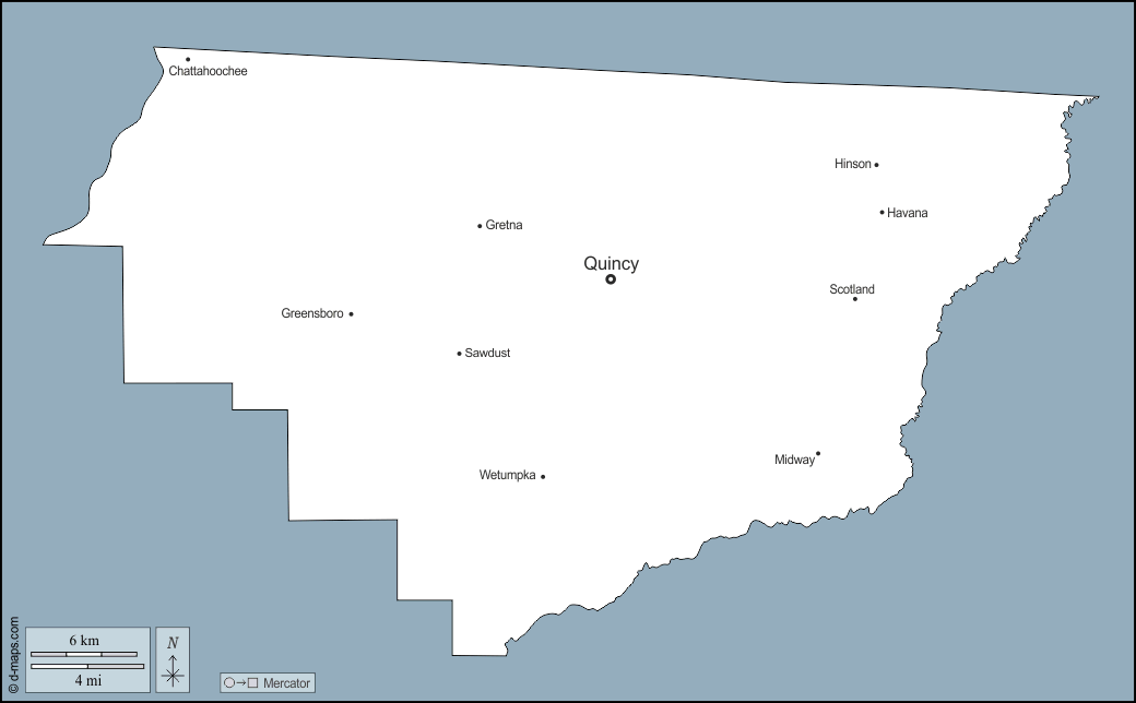 Contea di Gadsden : d-maps.com: mappa gratuita, mappa muta gratuita, cartina muta gratuita : contorni, principali città, nomi