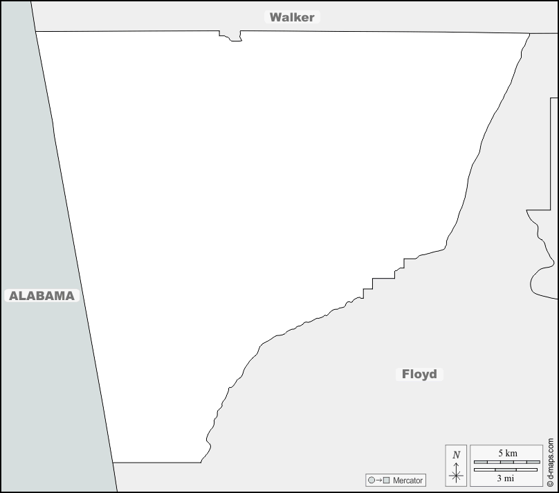 Contea di Chattooga : d-maps.com: mappa gratuita, mappa muta gratuita, cartina muta gratuita : frontiere, nomi