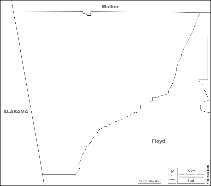 Contea di Chattooga : d-maps.com: mappa gratuita, mappa muta gratuita, cartina muta gratuita : frontiere, nomi, bianco