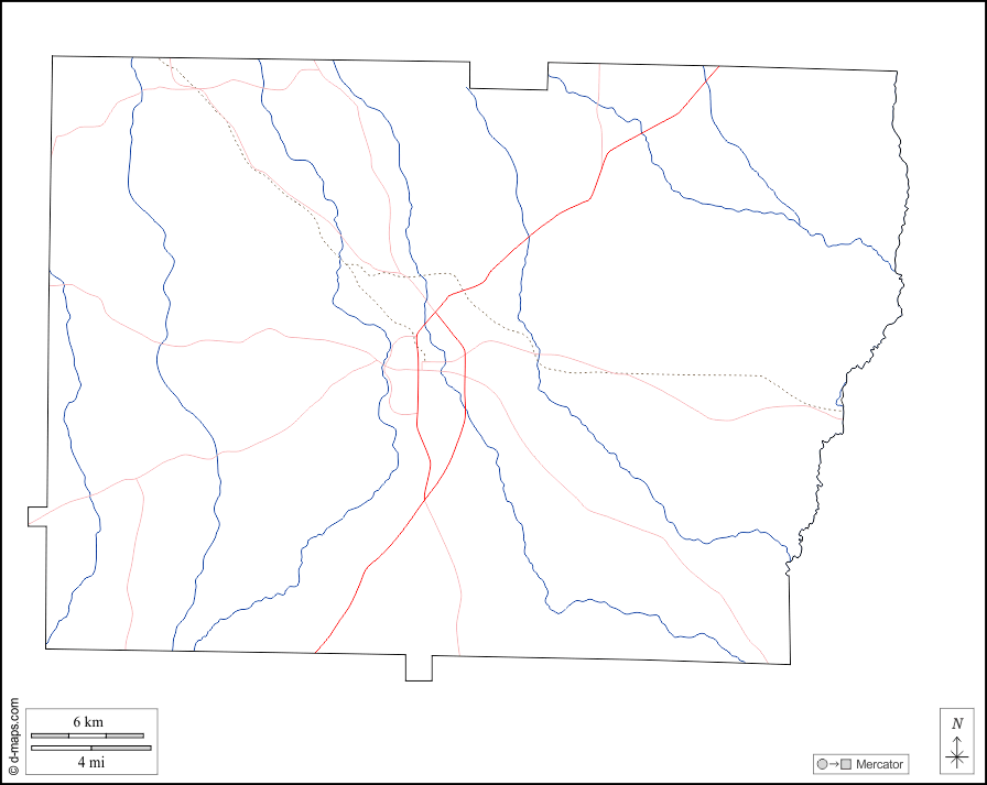 Contea di Colquitt : d-maps.com: mappa gratuita, mappa muta gratuita, cartina muta gratuita : contorni, idrografia, strade, bianco