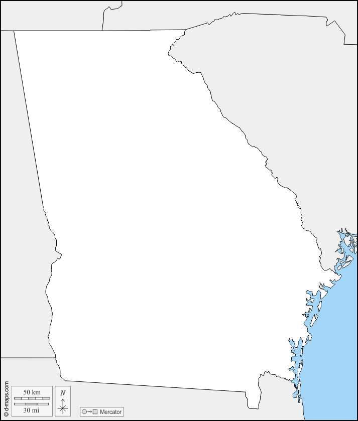Geórgia : d-maps.com: mapa livre, mapa em branco livre, mapa livre do esboço, mapa básico livre
 : fronteiras