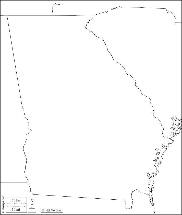 Georgia : d-maps.com: Kostenlose Karten, kostenlose stumme Karte, kostenlose unausgefüllt Landkarte, kostenlose hochauflösende Umrisskarte : Grenzen, weiß