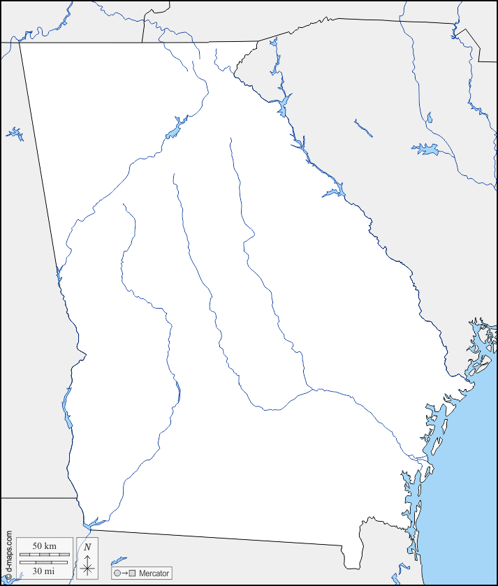 Georgia : d-maps.com: mappa gratuita, mappa muta gratuita, cartina muta gratuita : frontiere, idrografia