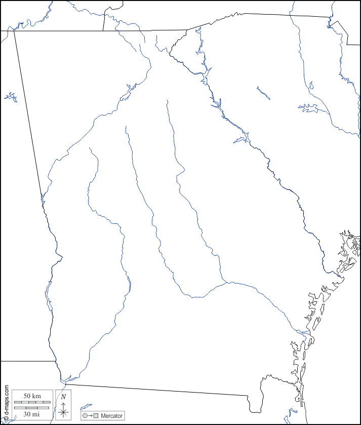 Georgia : d-maps.com: Kostenlose Karten, kostenlose stumme Karte, kostenlose unausgefüllt Landkarte, kostenlose hochauflösende Umrisskarte : Grenzen, Hydrografie, weiß