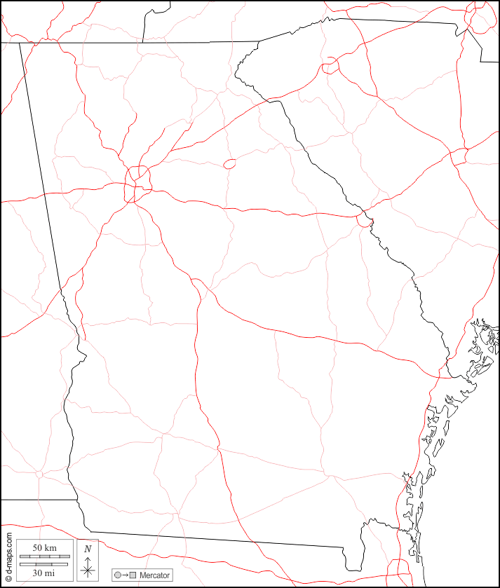 Georgia : d-maps.com: Kostenlose Karten, kostenlose stumme Karte, kostenlose unausgefüllt Landkarte, kostenlose hochauflösende Umrisskarte : Grenzen, Straßen, weiß