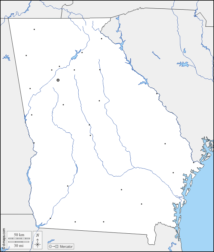 Georgia : d-maps.com: mappa gratuita, mappa muta gratuita, cartina muta gratuita : frontiere, idrografia, principali città