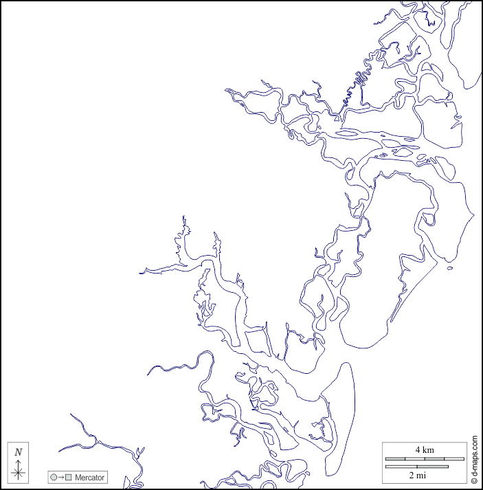 Contea di Glynn : d-maps.com: mappa gratuita, mappa muta gratuita, cartina muta gratuita : litorali, bianco