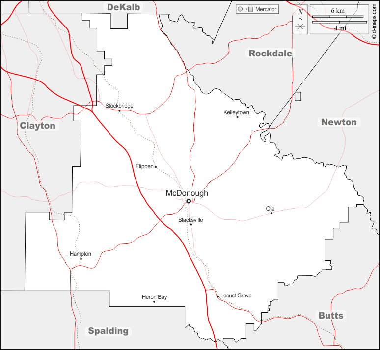 Contea di Henry : d-maps.com: mappa gratuita, mappa muta gratuita, cartina muta gratuita : frontiere, principali città, strade, nomi