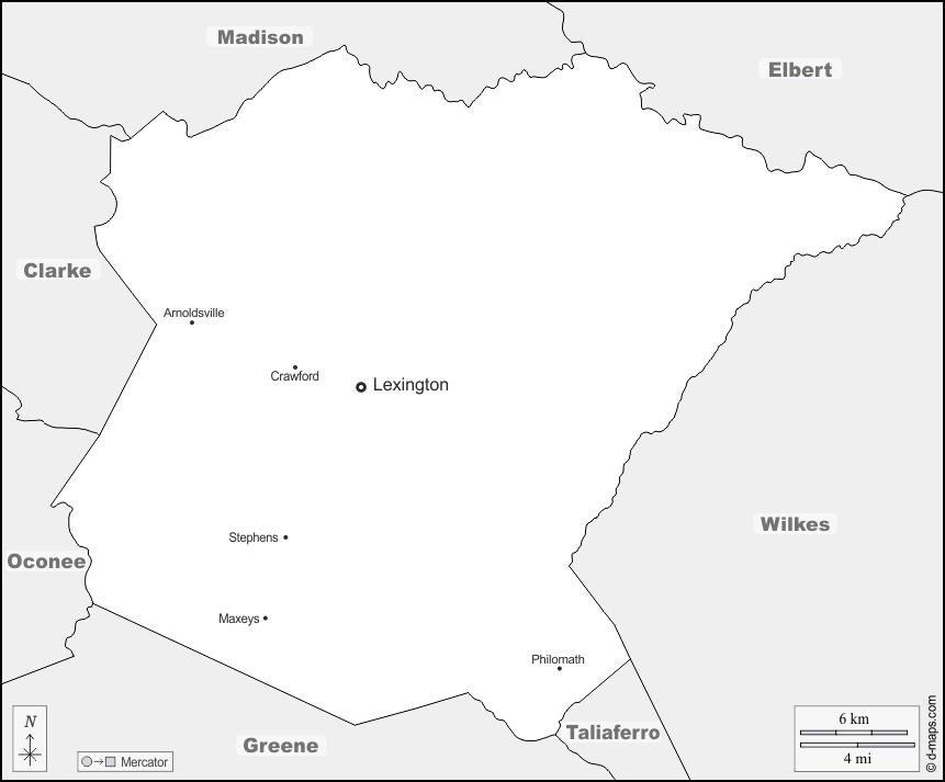 Contea di Oglethorpe : d-maps.com: mappa gratuita, mappa muta gratuita, cartina muta gratuita : frontiere, principali città, nomi