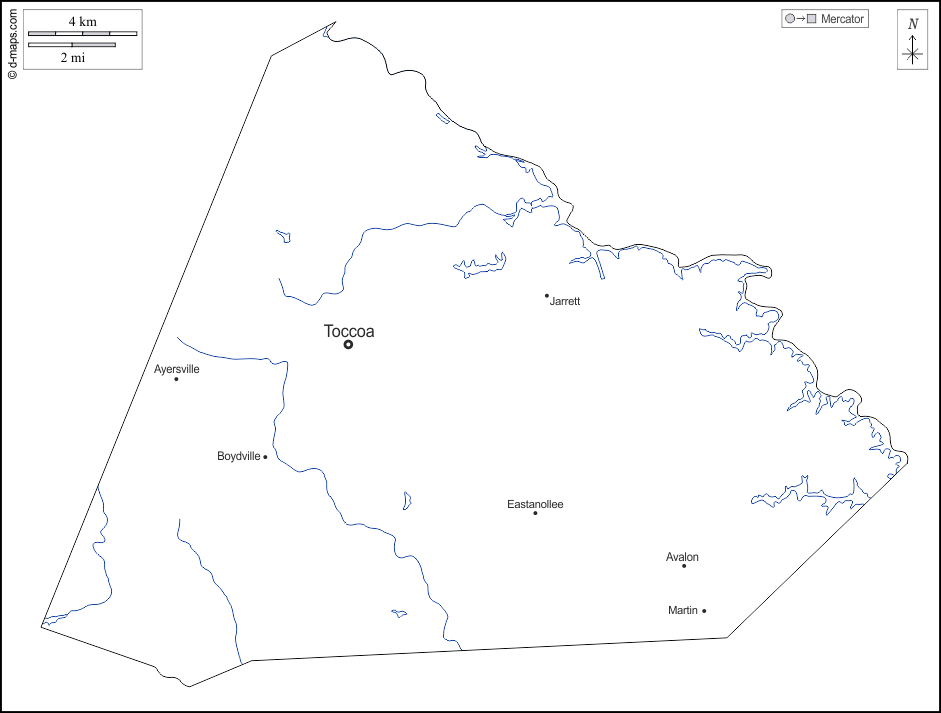 Contea di Stephens : d-maps.com: mappa gratuita, mappa muta gratuita, cartina muta gratuita : contorni, idrografia, principali città, nomi, bianco