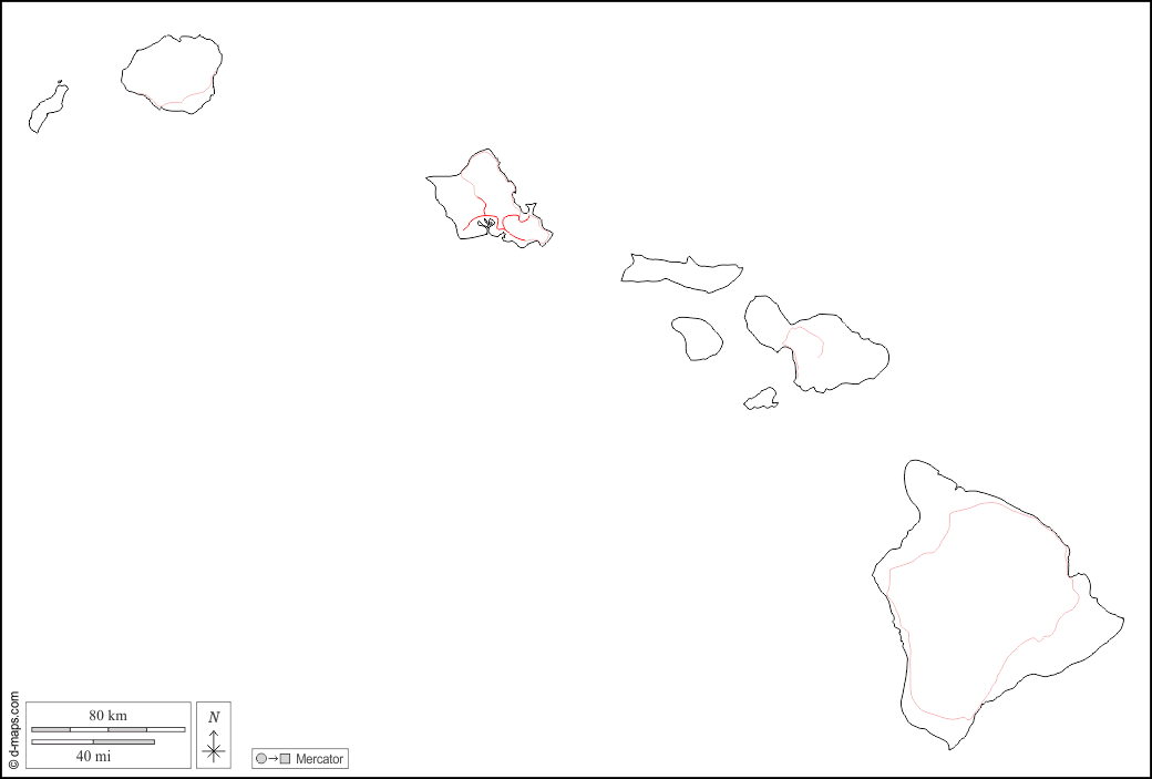 Hawaii : d-maps.com: mappa gratuita, mappa muta gratuita, cartina muta gratuita : frontiere, strade, bianco