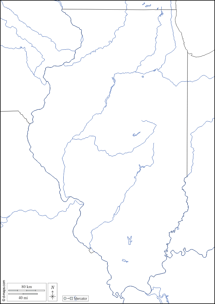 Illinois : d-maps.com: Kostenlose Karten, kostenlose stumme Karte, kostenlose unausgefüllt Landkarte, kostenlose hochauflösende Umrisskarte : Grenzen, Hydrografie, weiß