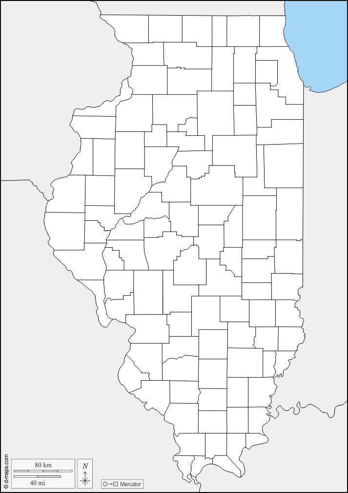 Illinois : d-maps.com: mappa gratuita, mappa muta gratuita, cartina muta gratuita : frontiere, contee