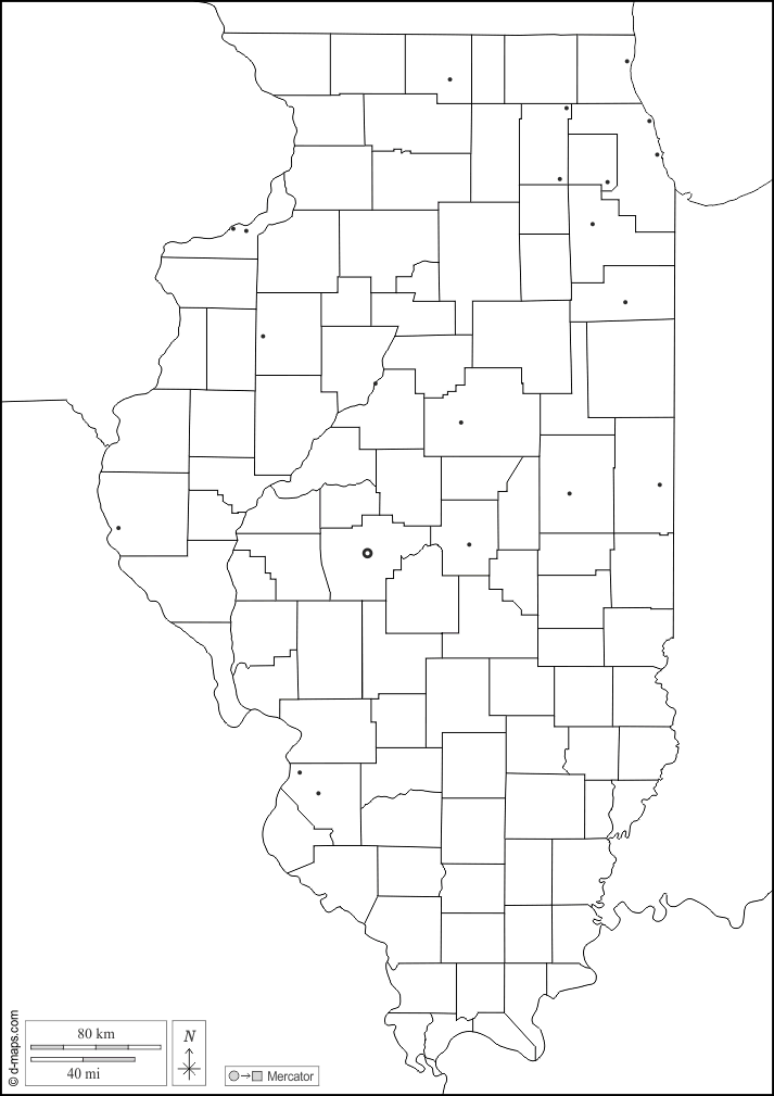 Иллинойс : d-maps.com: Бесплатная карта, бесплатная карта, свободная карта, Бесплатная базовая карта
 : границы, округов, Главные города, Белый