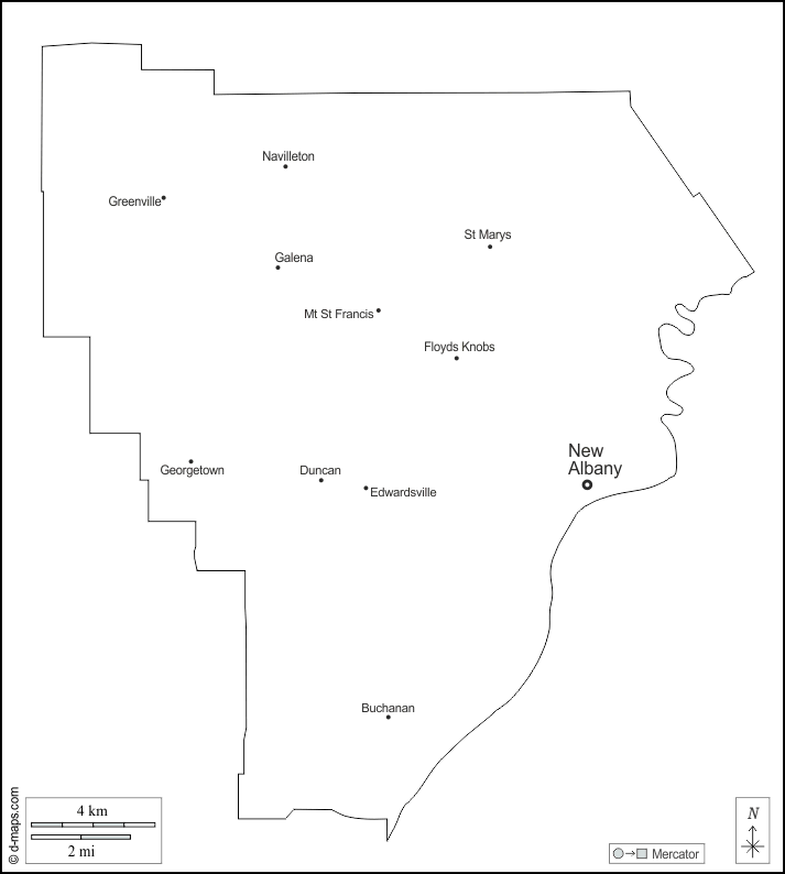 Contea di Floyd : d-maps.com: mappa gratuita, mappa muta gratuita, cartina muta gratuita : contorni, principali città, nomi, bianco