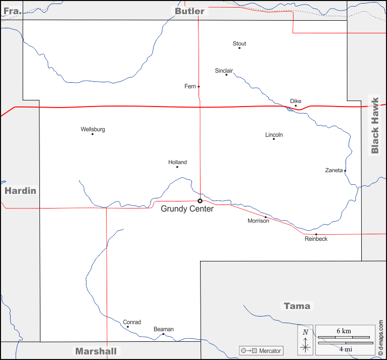 Contea di Grundy : d-maps.com: mappa gratuita, mappa muta gratuita, cartina muta gratuita : frontiere, idrografia, principali città, strade, nomi
