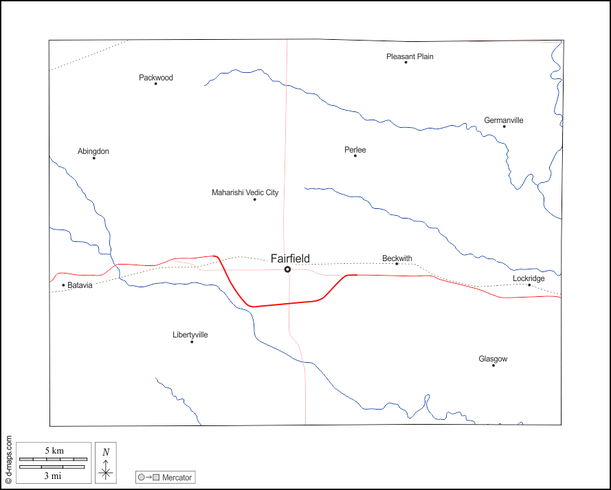 Contea di Jefferson : d-maps.com: mappa gratuita, mappa muta gratuita, cartina muta gratuita : contorni, idrografia, principali città, strade, nomi, bianco