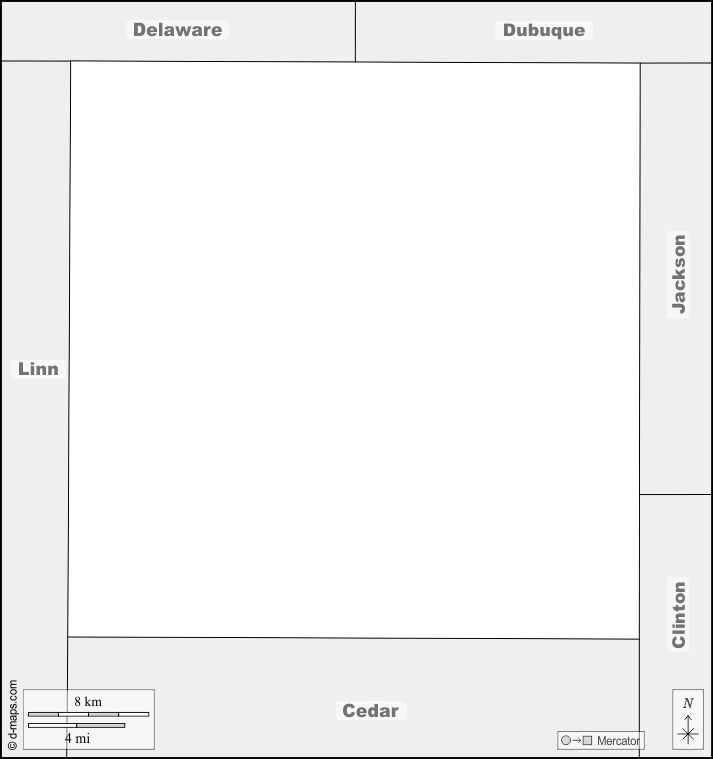 Contea di Jones : d-maps.com: mappa gratuita, mappa muta gratuita, cartina muta gratuita : frontiere, nomi