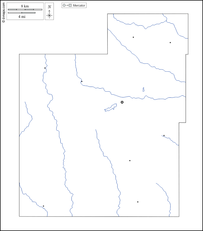 Contea di Jackson : d-maps.com: mappa gratuita, mappa muta gratuita, cartina muta gratuita : contorni, idrografia, principali città, bianco