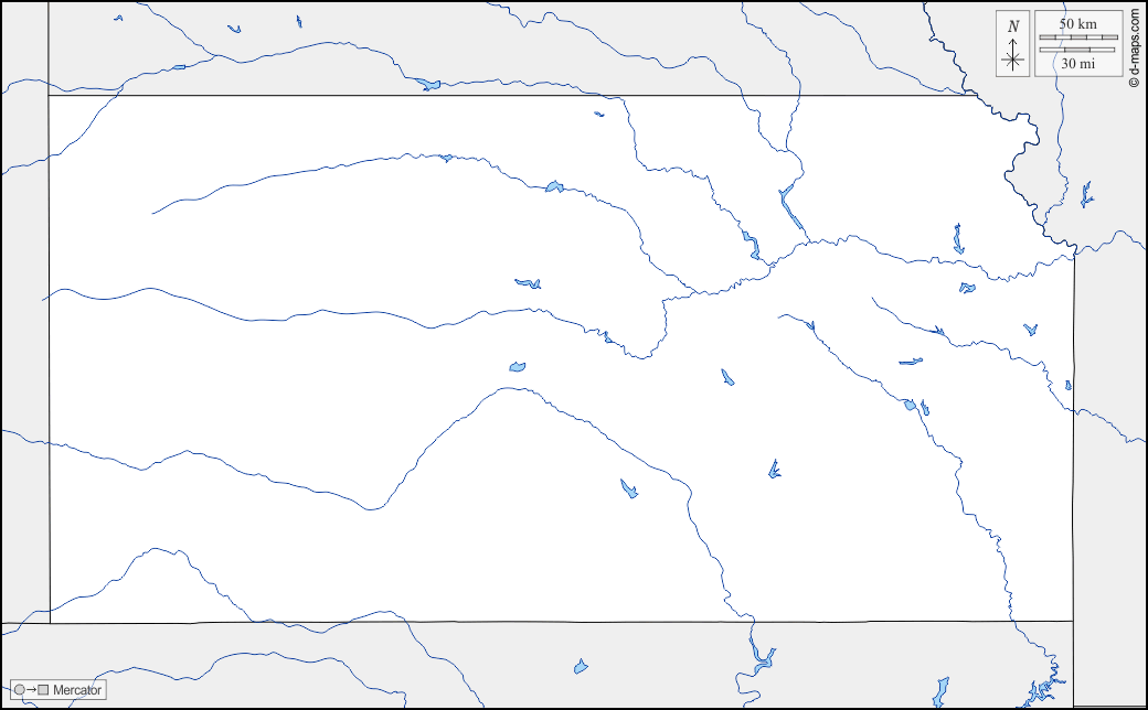 Kansas : d-maps.com: Kostenlose Karten, kostenlose stumme Karte, kostenlose unausgefüllt Landkarte, kostenlose hochauflösende Umrisskarte : Grenzen, Hydrografie