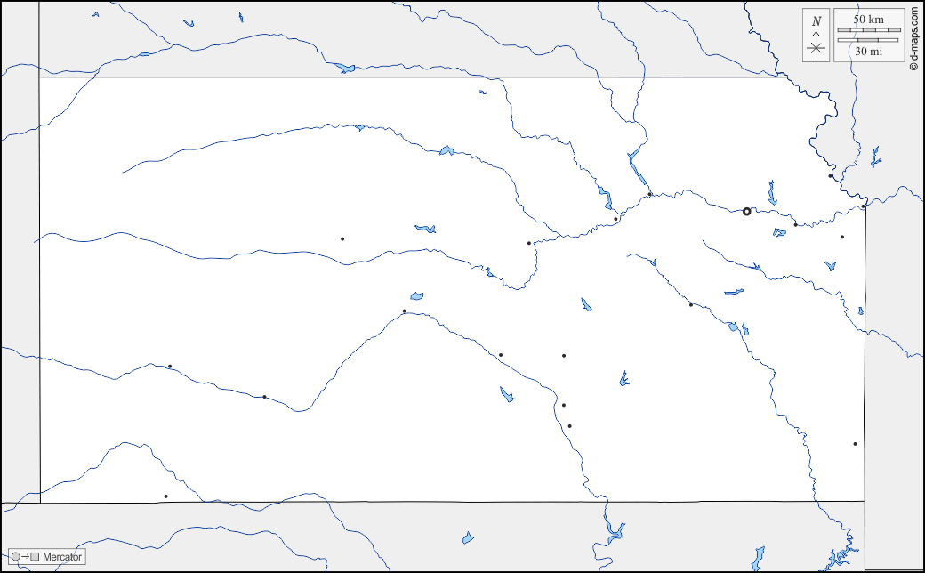 Kansas : d-maps.com: mapa gratuito, mapa mudo gratuito, mapa en blanco gratuito, plantilla de mapa : fronteras, hidrografía, principales ciudades