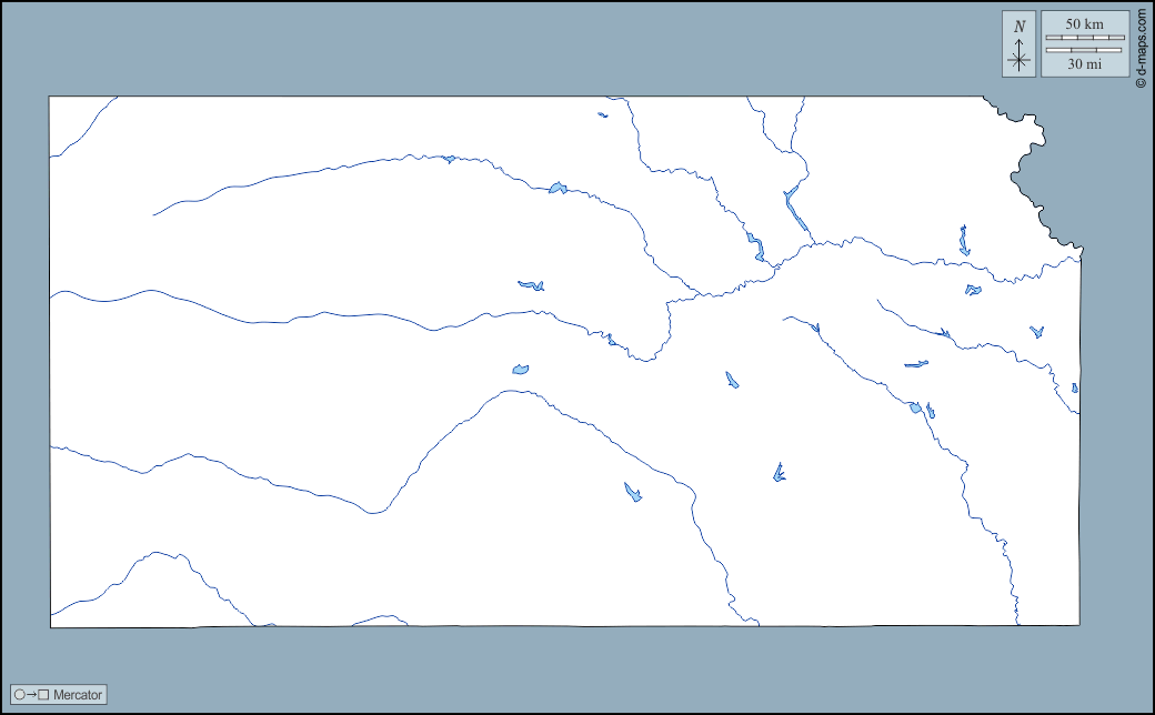 Kansas : d-maps.com: mapa livre, mapa em branco livre, mapa livre do esboço, mapa básico livre
 : contornos, hidrografia