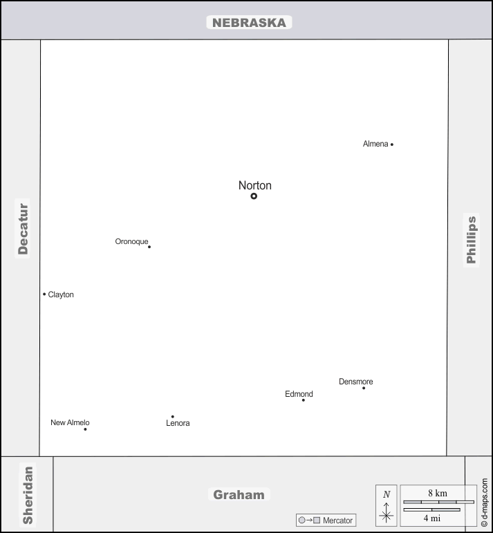 Contea di Norton : d-maps.com: mappa gratuita, mappa muta gratuita, cartina muta gratuita : frontiere, principali città, nomi