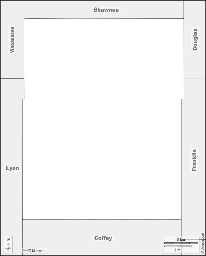 Contea di Osage : d-maps.com: mappa gratuita, mappa muta gratuita, cartina muta gratuita : frontiere, nomi